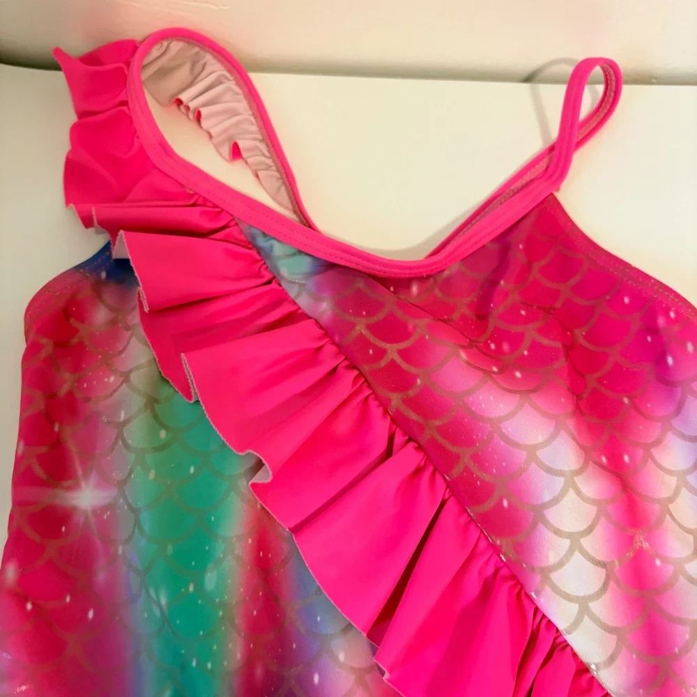 XOXO Swimsuit Mermaid Scale Ruffle One Piece Girls Size XS 4/5 Pink Blue